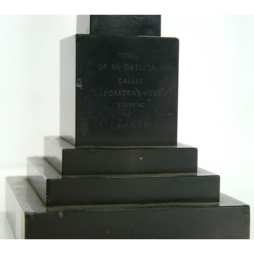 176 - A pair of Victorian etched Derbyshire slate (Ashford black marble) models of Cleopatra's needle, c18... 