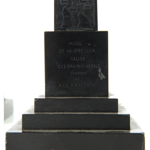 176 - A pair of Victorian etched Derbyshire slate (Ashford black marble) models of Cleopatra's needle, c18... 