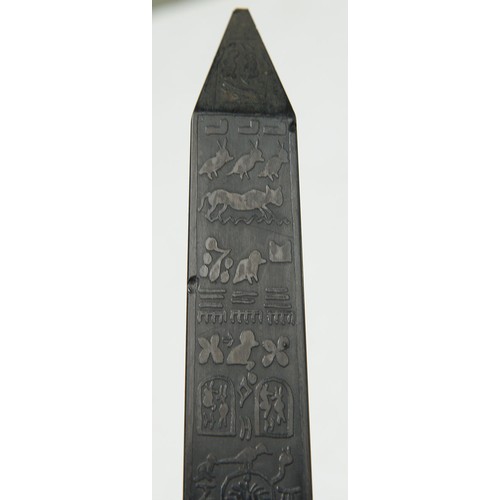 176 - A pair of Victorian etched Derbyshire slate (Ashford black marble) models of Cleopatra's needle, c18... 