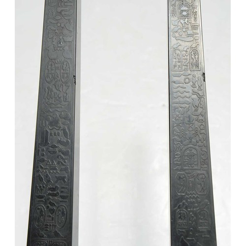 176 - A pair of Victorian etched Derbyshire slate (Ashford black marble) models of Cleopatra's needle, c18... 