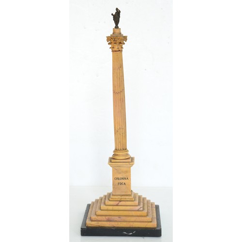 179 - An Italian marmo giallo siena model of the Column of Phocas, Rome, c1840, with miniature bronze stat... 