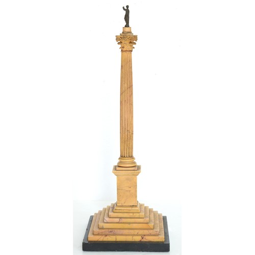 179 - An Italian marmo giallo siena model of the Column of Phocas, Rome, c1840, with miniature bronze stat... 