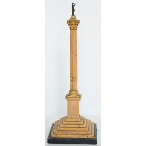 179 - An Italian marmo giallo siena model of the Column of Phocas, Rome, c1840, with miniature bronze stat... 