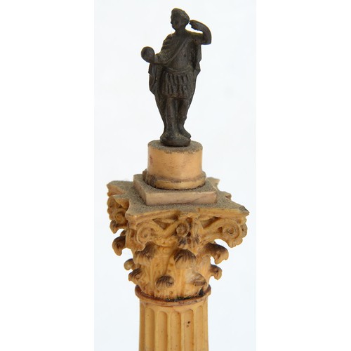 179 - An Italian marmo giallo siena model of the Column of Phocas, Rome, c1840, with miniature bronze stat... 