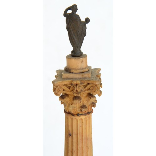 179 - An Italian marmo giallo siena model of the Column of Phocas, Rome, c1840, with miniature bronze stat... 