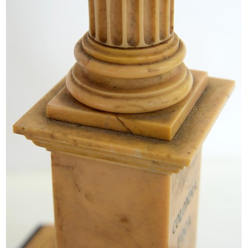 179 - An Italian marmo giallo siena model of the Column of Phocas, Rome, c1840, with miniature bronze stat... 