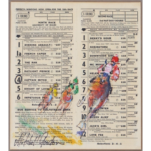 734 - Mitchell Gordon (Fl. 20th c) - Race Horses, a set of five, all signed, pen, ink, crayon and watercol... 