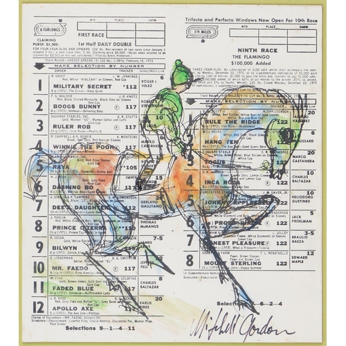 734 - Mitchell Gordon (Fl. 20th c) - Race Horses, a set of five, all signed, pen, ink, crayon and watercol... 