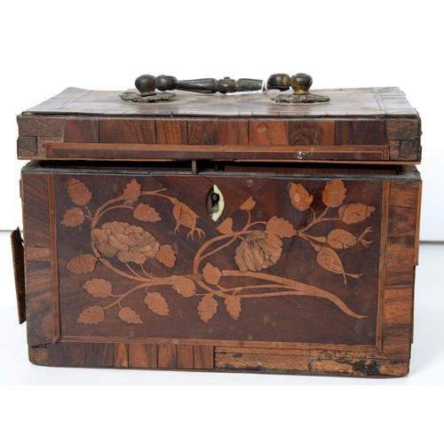 1117 - A George III walnut, kingwood and floral marquetry tea chest, with gilt brass handle, the divided in... 