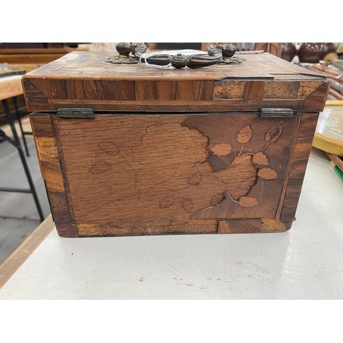 1117 - A George III walnut, kingwood and floral marquetry tea chest, with gilt brass handle, the divided in... 