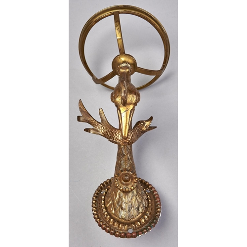 583 - A Victorian gilt lacquered brass oil lamp bracket in the form of a heron and fish, c1890, 24cm h... 