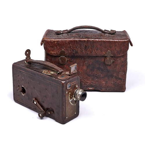 590 - An Eastman Kodak 16mm cine-Kodak camera model B, ostrich hide covered version, 1927-1931, with maker... 