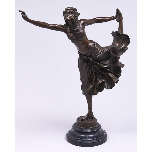 592 - A bronze statuette of an Egyptian dancer cast from a model by Claire Jeanne Roberte Colinet, rich br... 