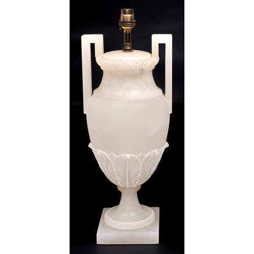 596 - An alabaster vase shaped lamp, 20th c, 40cm h excluding fitment