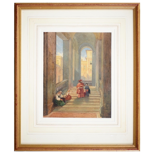 763 - Arthur Glennie RWS (1803-1890) - A Cardinal and Devotees on the Steps of a Church, signed, dated '83... 