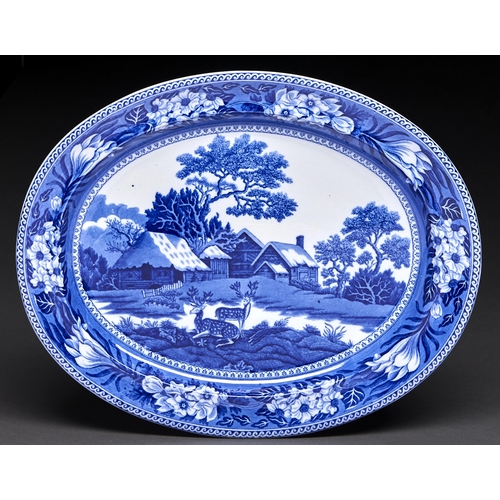 300 - A Wedgwood blue printed earthenware Fallow Deer pattern meat dish, late 19th c, 47cm, impressed and ... 