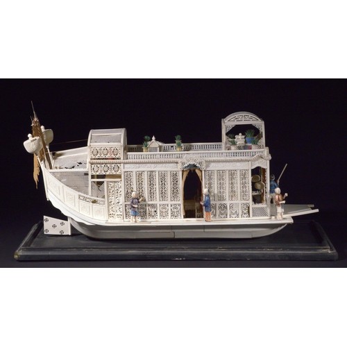 351 - A Chinese export ivory model of a pleasure boat, Guangdong (Canton), Qing dynasty, late 18th c, the ... 