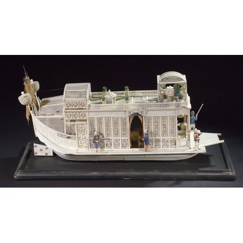 351 - A Chinese export ivory model of a pleasure boat, Guangdong (Canton), Qing dynasty, late 18th c, the ... 