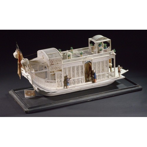 351 - A Chinese export ivory model of a pleasure boat, Guangdong (Canton), Qing dynasty, late 18th c, the ... 