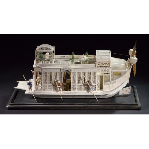 351 - A Chinese export ivory model of a pleasure boat, Guangdong (Canton), Qing dynasty, late 18th c, the ... 