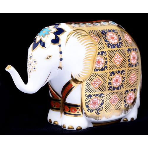 201 - A Royal Crown Derby The Yorkshire Rose Elephant paperweight, Peter Jones of Wakefield and Leeds excl... 