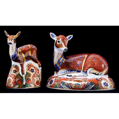 212 - Two Royal Crown Derby paperweights - Deer and Fawn, exclusive for the Royal Crown Derby Collectors G... 