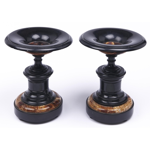 452 - A pair of French marmo nero belgio and brown fluorspar tazze, 19th c,  27cm h... 