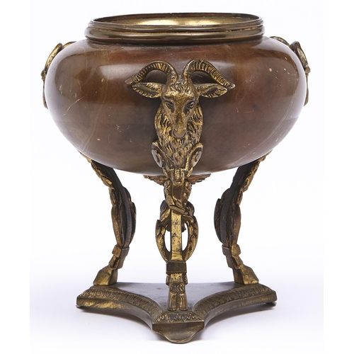 453 - A French parcel gilt bronze mounted onyx vase, late 19th c,  in Louis XVI style, the globular b... 