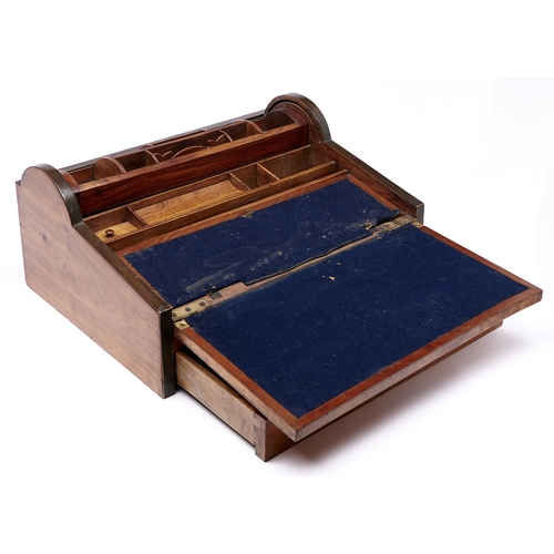 471 - A Chinese brass mounted camphor wood writing slope, c1870,  with fold-over surface and fitted interi... 