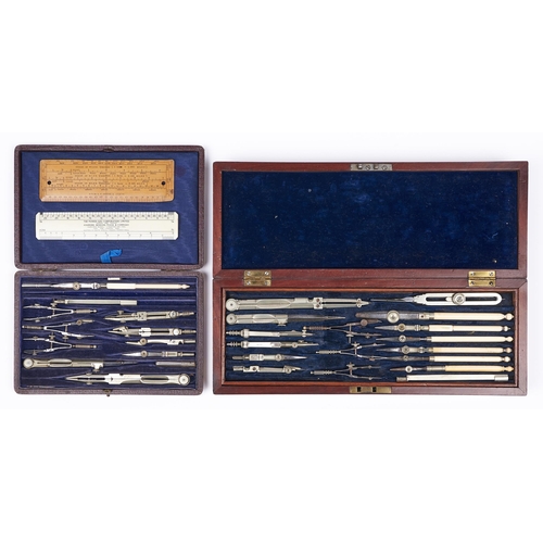 481 - A set of Victorian draughtsman's instruments, with boxwood and ivory rules and scales, in fitted bra... 