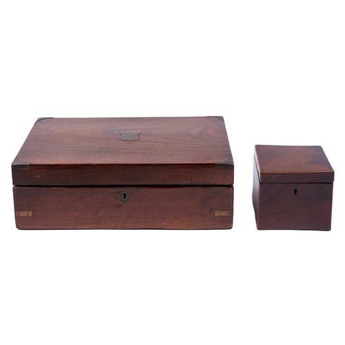 487 - A Victorian brass mounted writing box,  with fitted interior, 39cm l and a George III mahogany and l... 