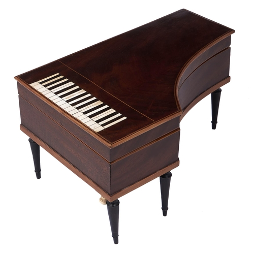 521 - An Austrian or German finely figured mahogany and sycamore musical piano shaped sewing box, early 19... 