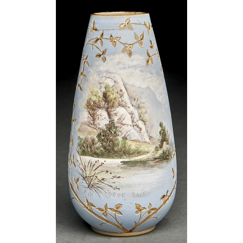 59 - A Calvert and Lovatt stoneware vase, c1883-1890, in light blue slip, painted by George Leighton Park... 