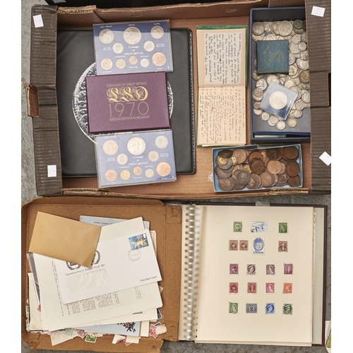 611 - Miscellaneous English pre-decimal coins, including silver and a collection of GB and foreign postage... 