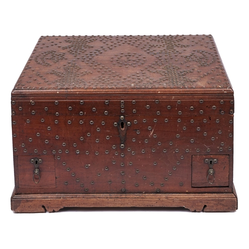 627 - A North African brass studded wood box, early 20th c, the interior divided into compartments and fit... 