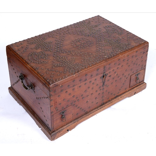 627 - A North African brass studded wood box, early 20th c, the interior divided into compartments and fit... 