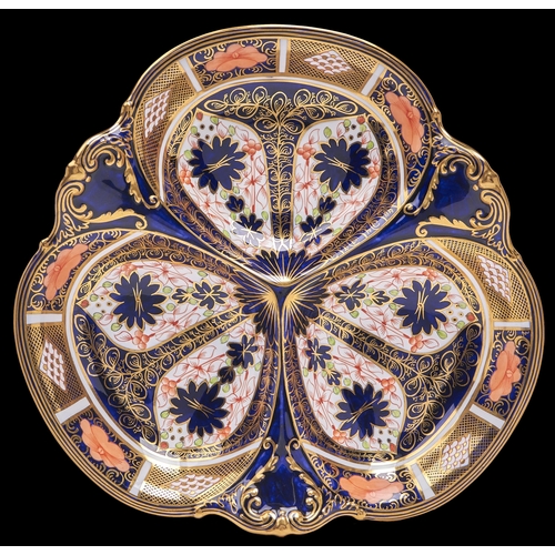 68 - A Royal Crown Derby Imari pattern hors d'oeuvre dish, 1928, 27.5cm l, printed mark... 