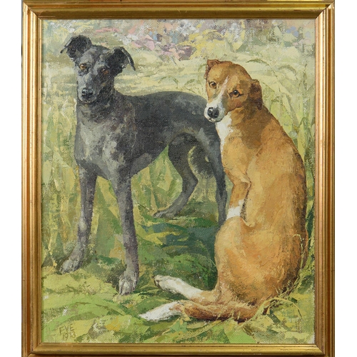 698 - British School, 1973 - Portrait of Two Dogs, signed and dated, oil on hessian laid on hardboard, 80 ... 