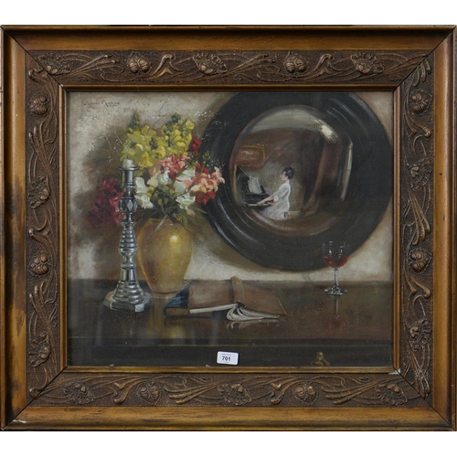 701 - Edwin W Marsh (Exhibited 1916-1939) - Still Life with Reflection, signed and dated 1921, oil on canv... 