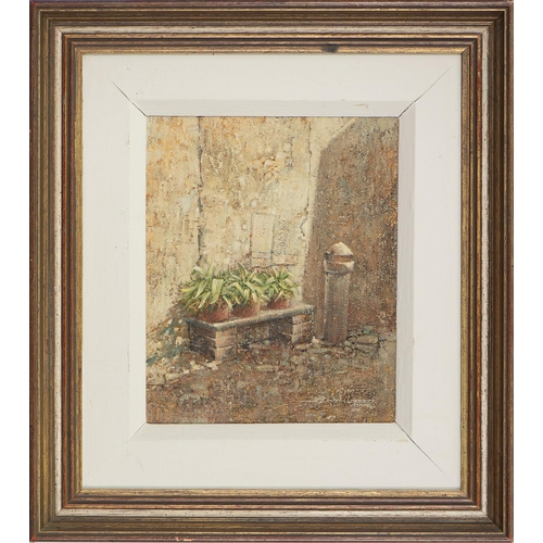 703 - Derrick Jennings (1929-2015) - Corner of an Italian Courtyard, signed and dated 1990, oil on canvas,... 