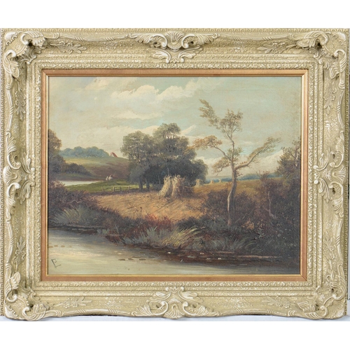 715 - English School, late 19th c - Landscape with Figures, signed with a monogram (P L), oil on canvas, 3... 