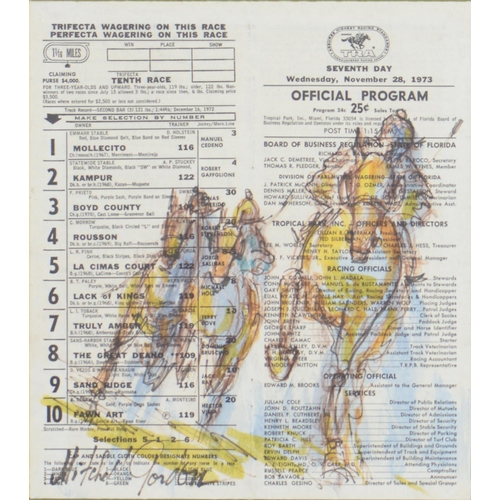 734 - Mitchell Gordon (Fl. 20th c) - Race Horses, a set of five, all signed, pen, ink, crayon and watercol... 