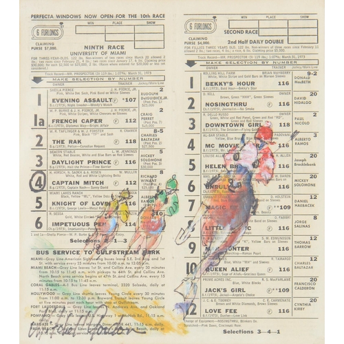 734 - Mitchell Gordon (Fl. 20th c) - Race Horses, a set of five, all signed, pen, ink, crayon and watercol... 