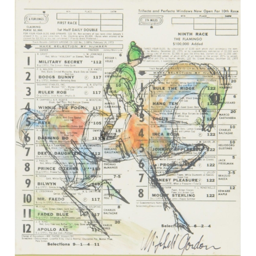 734 - Mitchell Gordon (Fl. 20th c) - Race Horses, a set of five, all signed, pen, ink, crayon and watercol... 