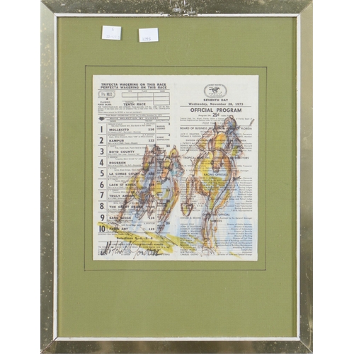 734 - Mitchell Gordon (Fl. 20th c) - Race Horses, a set of five, all signed, pen, ink, crayon and watercol... 