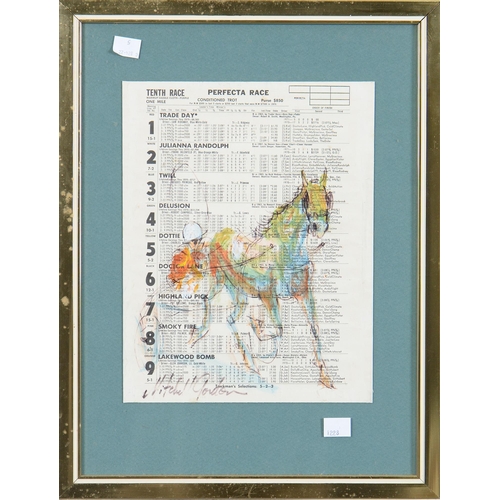 734 - Mitchell Gordon (Fl. 20th c) - Race Horses, a set of five, all signed, pen, ink, crayon and watercol... 