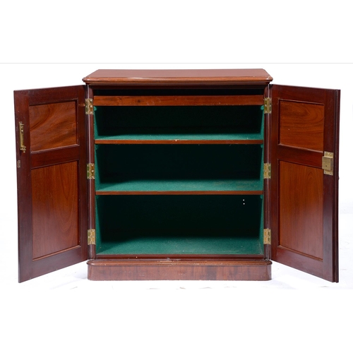 829 - A Victorian mahogany plate cupboard, the interior baize lined, enclosed by a pair of doors with rais... 