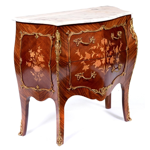 834 - A mahogany and kingwood floral marquetry bombe commode, 20th c, in Louis XV style, giltmetal mounted... 