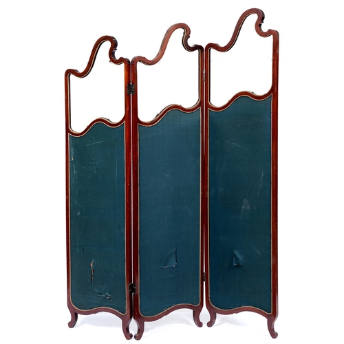 838 - An Edwardian mahogany revived rococo screen, of three partly glazed leaves, 178 x 135cm... 