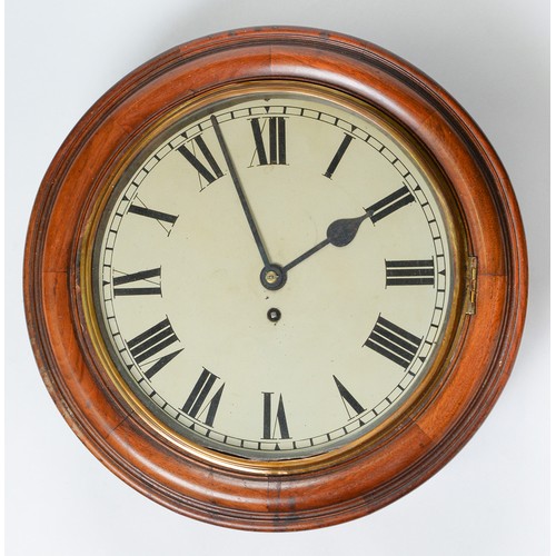 549 - A Victorian wall timepiece, with painted dial and fusee movement, turned mahogany bezel, pendulum, 4... 